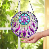 Boho-Chic Purple Feather Dream Catcher Suncatcher Colorful Serenity Suncatcher Window Hanging Indoor/Outdoor Decor